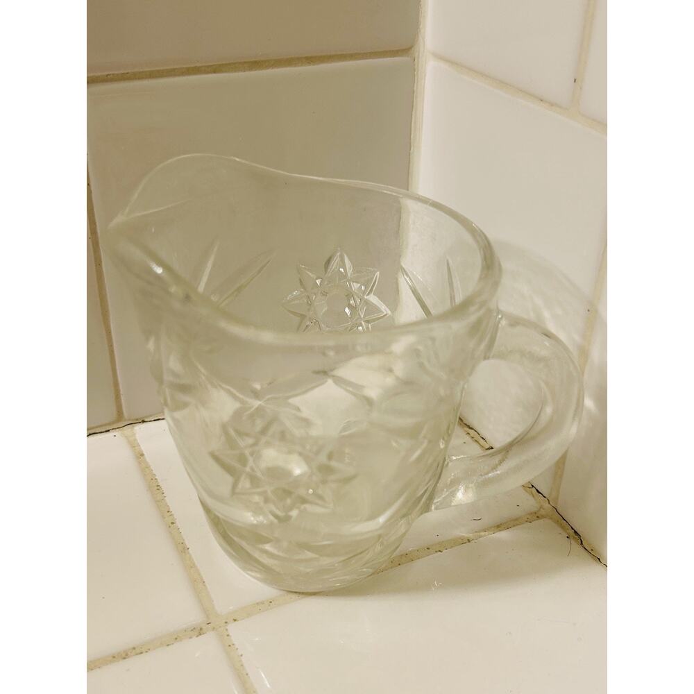 Vintage MCM Anchor Hocking Clear Glass Creamer Pitcher Star Of David 6 Ounce
